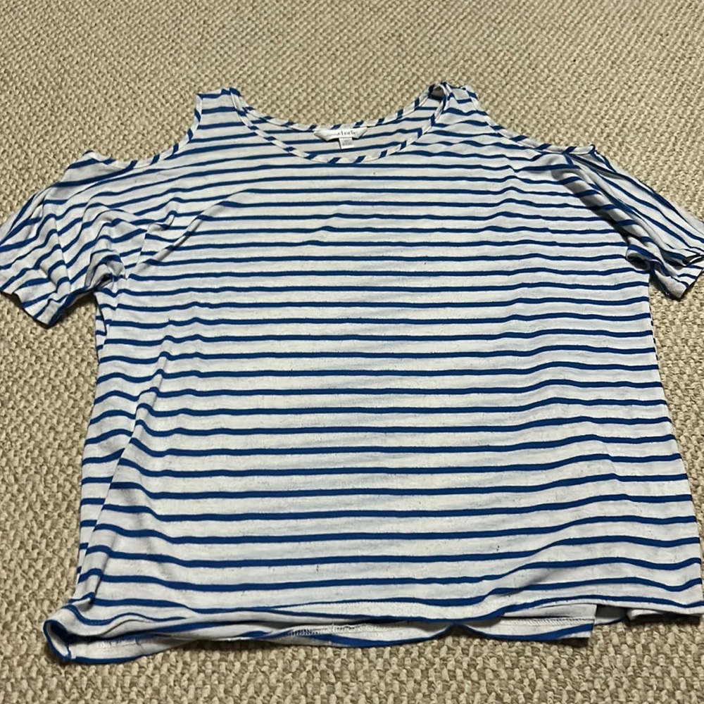 Blue and White Open Shoulder Top